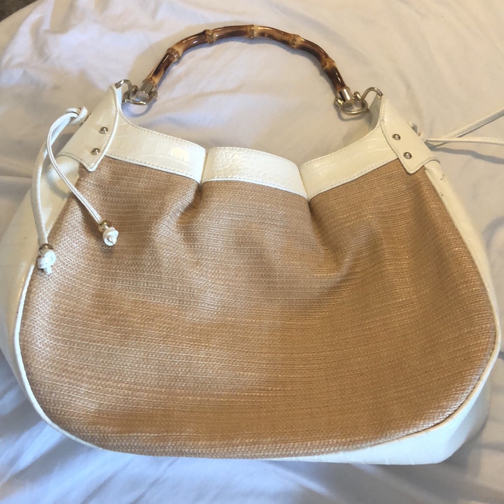 Ann Taylor LOFT white and tan purse